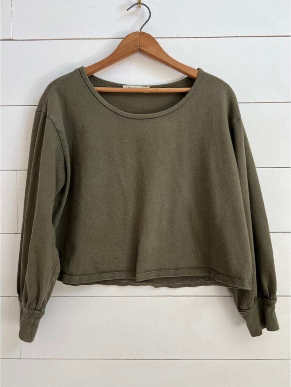 Longway Olive Crop Tee Women's Size Medium Sustainable Cotton Luxury Surfer Chic